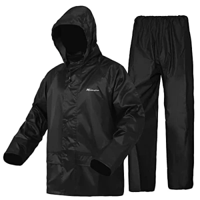 Image of WCBDUT Work Wear Rain suit for Men/Women, Lightweight Waterproof Raincoat Windproof Hooded Rainsuits Gear Jacket and Trousers Set (S, Black)