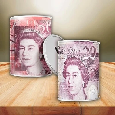 Image of GILORRA 2Pcs Money TIN BOX Sterling Bank Note Piggy Bank, Coin Tin, Cash Savings Can, Birthday Money, Holiday &amp; Christmas Fund (Med 20 50 P)