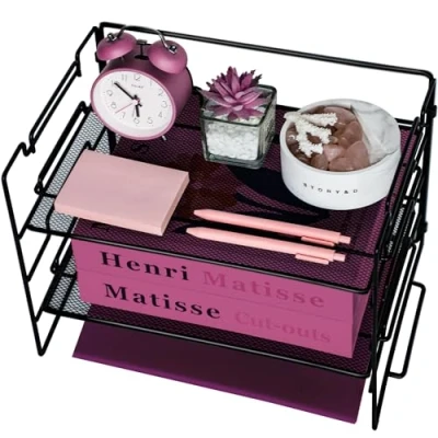 Image of ideallife Metal Desk Organizer Tray 2 Tier Stackable Letter Tray, Office Paper File Trays, Sorter for A4 Supplie, School, Home