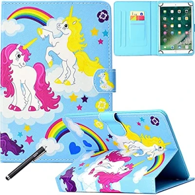 Image of Universal Case for 7.9 8.5 Inch Tablet, Newshine PU Leather Stand Folio iPad Mini 1/2/3/4, Galaxy Tab 3/4/Note 8.0, Amazon Kindle Fire HD/HDX 8.0 and other 8.0&quot; Models Rainbow Unicorn