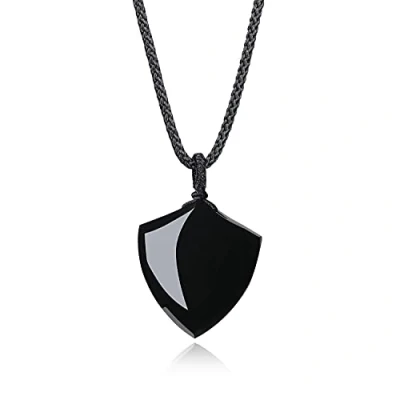 Image of COAI Black Obsidian Necklace Shield of Faith Pendant Amulet Mens Womens