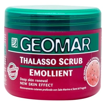 Image of GEOMAR Emollientes Thalasso Scrub, Deep Renewal of the Skin, New Skin Effect, with Sea Salt, Strawberries and Dead Trace Elements, Made in Italy, 600 g