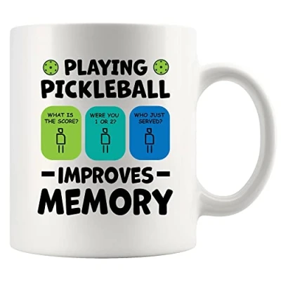 Image of Panvola Playing Pickleball Improves Memory Ceramic Mug Lovers Gifts for Dad Mom Grandma Grandpa Husband Wife Coffee Cup (White, 11 oz)