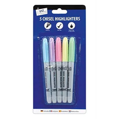Image of Ditzy Doll PASTEL CHISEL Tip HIGHLIGHTERS 5 Pack Felt Bright Colours