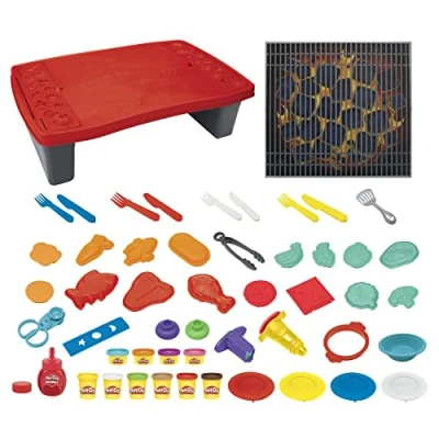 Image of Play Doh Kitchen Creations Big Grillin&#039; Playset 40 Piece BBQ Toy with Non Toxic Drizzle and 10 Colours