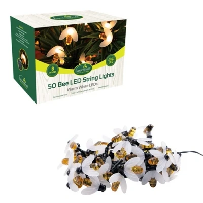 Image of GardenKraft 50 Solar Bee Decoration LED String Lts WarmWhite