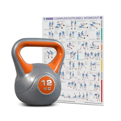 Image of Bestfor Kettlebell Vinyl Coated, Two Tone, Weight Lifting Strength Kettle Bell, for Training, Cardio, Fitness, Muscle Exercise Chart, Body Building, Home Gym Workout 12kg