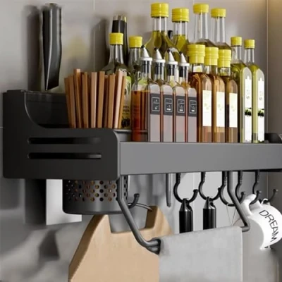 Image of Hovoto Spice Rack Wall Mounted, Hanging Storage Shelves, Kitchen Shelf, Utensil Rack, Racks Organiser for Jars and Seasoning Bottles, Black, 40cm, single cup