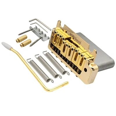 Image of Wilkinson WOV08 52.5mm(2 1/16 inch) 2 Point Tremolo Bridge for American Standard or Professional Fender Strat Electric Guitar, Gold