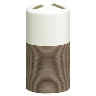 Image of Sealskin Doppio Toothbrush Holder, Polyresin, Brown, 6.9 x 13.4 cm