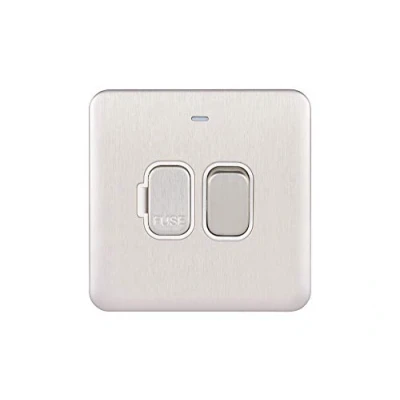 Image of Schneider Electric Lisse Screwless Deco Switched Single Fused Connection Unit, 13A, Double Pole, with Neon Indicator, GGBL5011WSS, Stainless Steel White Insert