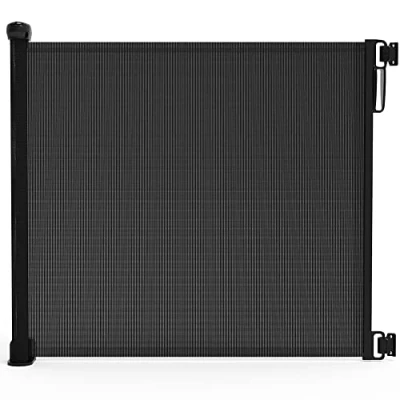 Image of VOUNOT Retractable Stair Gate for Baby, Mesh Dog Gat, Extend Up to 180cm Wide, One Hand Operation Safety Fabric Door Indoor, Outdoor, Doorways, Bottom of Stairs and Hallways, Black