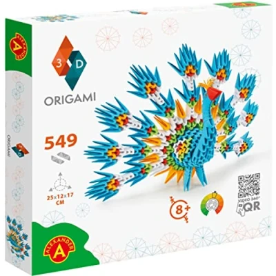 Image of Origami 3D 501831 Peacock Beautiful Paper Sculpture with Patented Components and Easy to Clear Building Instructions, 549 Pieces, 25 x 12 17 cm, from 8 Years