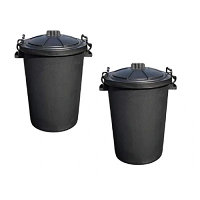 Image of Srendi® 2 x Large 85L Litre Black Plastic Bin Rubbish Waste Dustbin Animal Feed Storage Unit