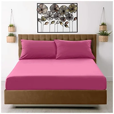 Image of GC GAVENO CAVAILIA Extra Deep, Non Iron Percale Fitted Sheet, Super Soft Plain Dyed Easy Care Bedding, Polycotton, Fuchsia, Single
