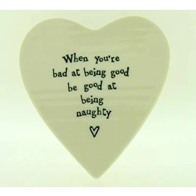 Image of East of India Bad At Being Good Porcelain Heart shaped Coaster