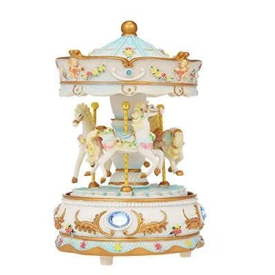 Image of Docooler Music Box Carousel, Mini Carousel Clockwork Colorful LED Merry go round Musical Gift for Girlfriend Kids Children Christmas Festival Blue