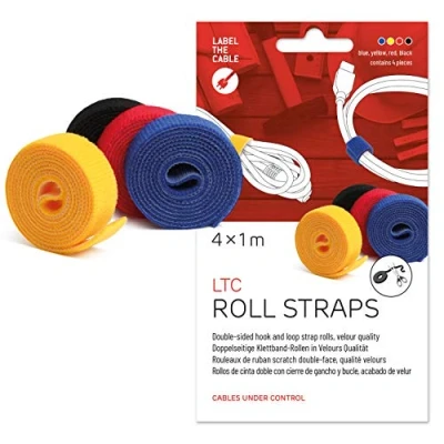 Image of LABEL THE Cable ROLL of Double Sided Hook and Loop Tape Ties for Perfect Management Velour Quality LTC Straps 4 x 1 m 16 mm Assorted Colours 1230 Multicoloured