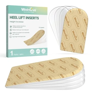 Image of Heel Lift Inserts for Women Shoes Welnove Adjustable Orthopedic Shoe Lifts Uneven Legs Gel Leg Length Discrepancy Pain Spur Wedge Pads (Size S, 4 Layers)