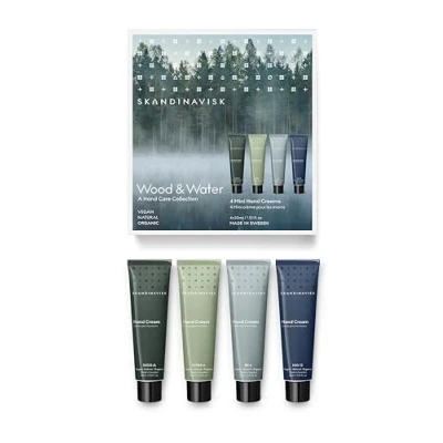 Image of Skandinavisk Wood &amp; Water Giftset of 4 Mini Handcreams. SKOG &#039;Forest&#039;, FJORD, ØY &#039;Island&#039; and HAV &#039;Sea&#039;. Vegan Formula, 30 ml x