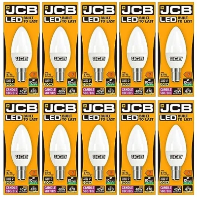 Image of 10 X JCB 6w = 40w LED Opal Candles 3000k Warm White (6w 40w, Small Bayonet Cap (SBC) [Energy Class A+]