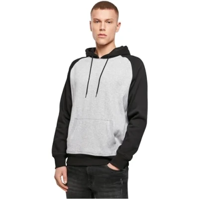 Image of Build Your Brand Raglan Hoody, Men&#039;s hoodie, h.grey/blk, XXL BY077 00591 0060