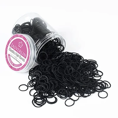 Image of JASVERLIN Black Rubber Bands for Hair 1000pcs, Small Ties Ponytail Holder Tiny Elastics Girls Women 1/2 Inch