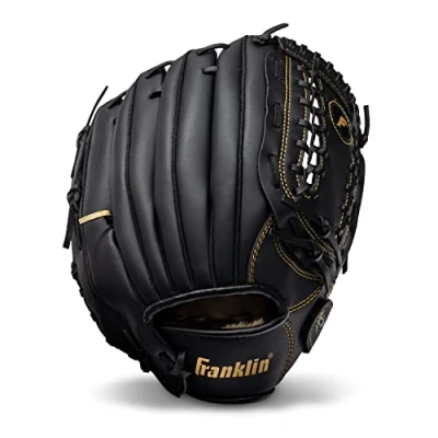 Image of Franklin Sports Baseball and Softball Glove Field Master Mitt Adult Youth Right Hand Throw 12&quot; Black/Gold