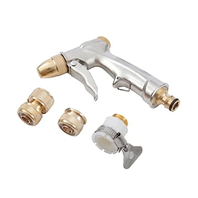 Image of LINZI High Pressure Spray Gun Adjustable Nozzle Aluminium Alloy Garden Hose Water Sprayer with 3 Connectors for Car Washing Cleaning, Lawn Plant Watering and Pet Showering