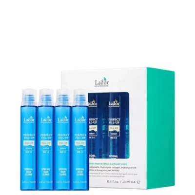 Image of Lador Perfect Hair Fill Up Professional Salon Care Serum: 4 x 13 ml Ampoules Treatment with Keratin, Protein, Ceramide, Collagen For Healthy Straight