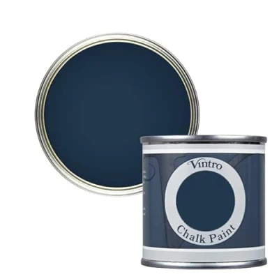 Image of Vintro Paint Blacky Blue Chalk Furniture Shabby Chic Ultra Matt Finish 125ml (Nightfall Blacky/Blue, 125ml)