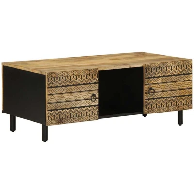 Image of vidaXL Coffee Table Black 100x54x40 cm Solid Rough Wood Mango