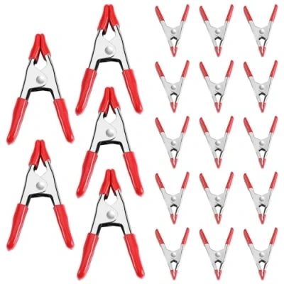 Image of WORKPRO W001401A 20 Piece Metal Spring Clamps with Rubber Coated Tipped Grip for Market Stall, Red