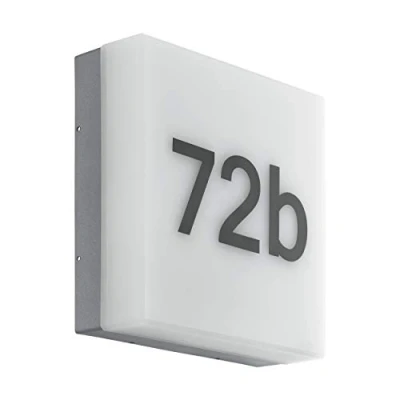 Image of EGLO Cornale LED Outdoor Wall Lamp, Anthracite and White Plastic Porch Light, Incl. Daylight Sensor House Numbers, IP44