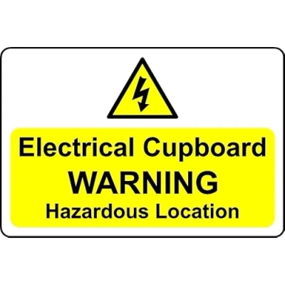 Image of Electrical Cupboard Warning Hazardous Location Safety Sign Self Adhesive Sticker (300mm x 200mm)
