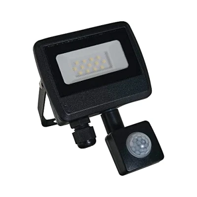 Image of MiniSun 10w PIR LED Slimline IP65 Black Outdoor Garden Flood Wall Light with Samsung Technology [6500K Cool White]