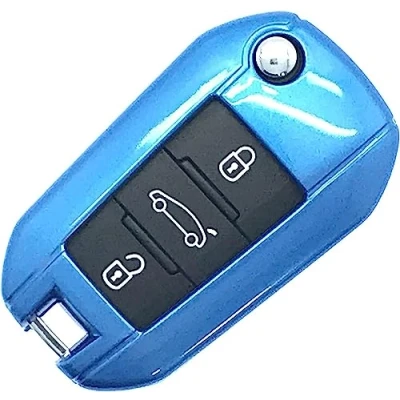 Image of Nordecco Gloss Key Case Fits For Vauxhall Crossland X Grand Corsa F Vivaro, CITROEN C3 Shine PURETECH Berlingo, 3 Button Flip (Blue)