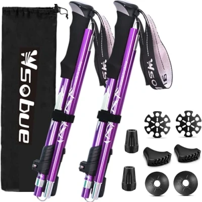 Image of Trekking Pole, Collapsible Walking Hiking Stick for Men Women, Ultralight Aluminum Ski Pole with EVA Grip (Purple 2 Pack)