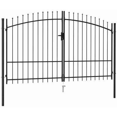 Image of vidaXL Fence Gate Double Door with Spike Top Steel 3x1.75 m Black