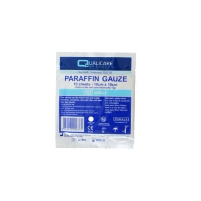 Image of Qualicare Paraffin Gauze Dressings 10cm x 10 for Burns, scalds, abrasions, lacerations etc.