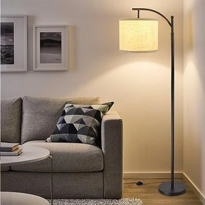 Image of DINGLILIGHTING Iron led Floor Lamp 3000k Warm White Light,Eye Protection Reading Standing for Living Room, Bedroom, Bedside,Office, Study,Modern Pole Light with E27 Bulb, Beige