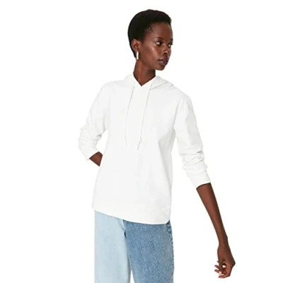 Image of Trendyol Women Regular Basic Hood Knit Sweatshirt Ecru