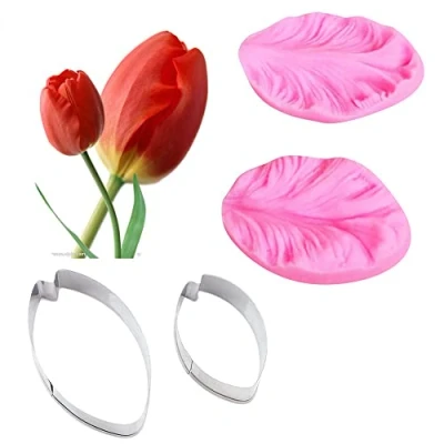 Image of 4pcs/set Tulip Flower Petal Veiner Silicone Mould Stainless Steel Cutter Mold Handmade Fondant Cake Decorating Tool
