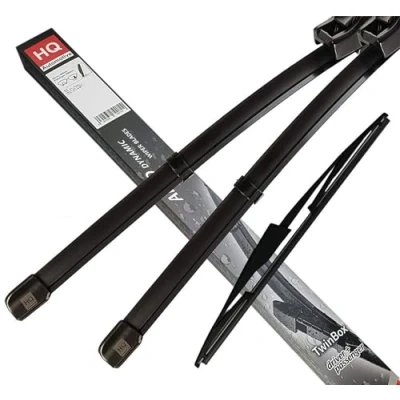 Image of HQ AUTOMOTIVE Front+Rear Windscreen Wiper Blades fits MERCEDES C Class 3pcs Replacement W204 2008 2013 Graphite Coated Natural Rubber No Smear Judder Free Model ADM42 422HQ11