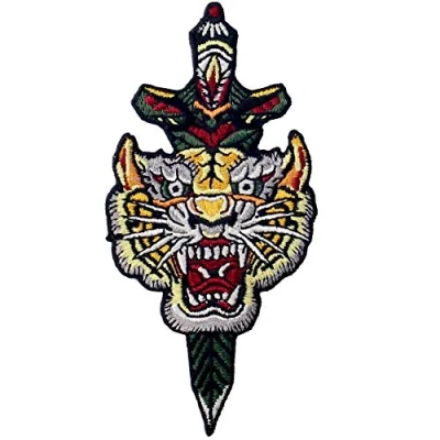 Image of Tiger and Dagger Patch Embroidered Badge Iron On Sew Emblem