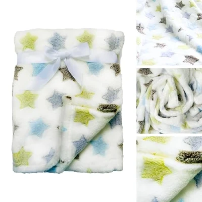 Image of E&amp;A Distribution Limited Baby Blankets Fleece Star Design 75x100 cm Kids Blanket Newborn Gifts Soft Plush Bed for Boy &amp; Girl