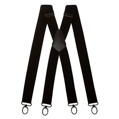 Image of Olata Heavy Duty X Shape Multi Purpose Wide Braces/Suspenders with Carabiner Clips 4cm. Black (Black Clips)