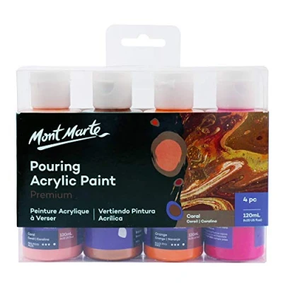 Image of MONT MARTE Premium Acrylic Pouring Paint Set, Coral, 4 x 4oz (120ml) Bottles, Pre Mixed Paint, Suitable for a Variety of Surfaces Including Stretched Canvas, Wood, MDF and Air Drying Clay.