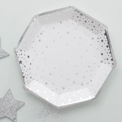 Image of Ginger Ray Christmas Silver Foiled Star Paper Party Plates 8 Pack