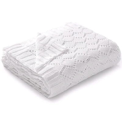 Image of mimixiong Baby Blanket Soft Cellular Lovely Breathable Knitted for Newborn Boy and Girls 100x80cm, White